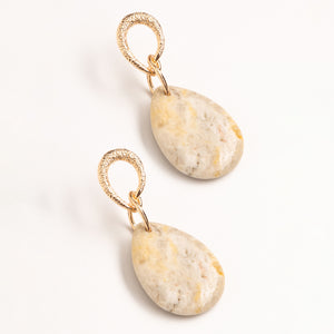 CREAM MARBLED STONE DROP EARRINGS