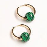 CADMIUM GREEN ROUND BEAD HOOP EARRINGS