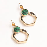 GREEN STONE GOLD PENTAGON EARRINGS