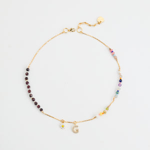 GARNET INITAL BIRTHSTONE NECKLACE (เลือกอักษร INITIAL ได้)