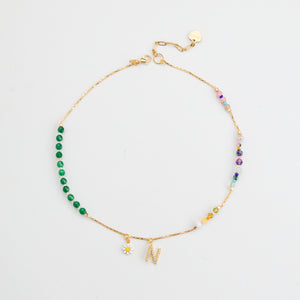 EMERALD INITAL BIRTHSTONE NECKLACE (เลือกอักษร INITIAL ได้)