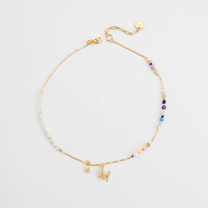 MOONSTONE INITAL BIRTHSTONE NECKLACE (เลือกอักษร INITIAL ได้)