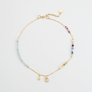 AQUAMARINE INITAL BIRTHSTONE NECKLACE (เลือกอักษร INITIAL ได้)