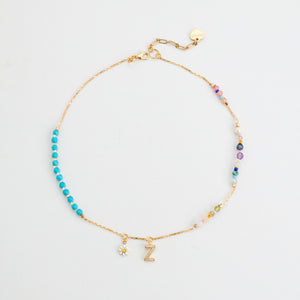TURQUOISE INITAL BIRTHSTONE NECKLACE (เลือกอักษร INITIAL ได้)