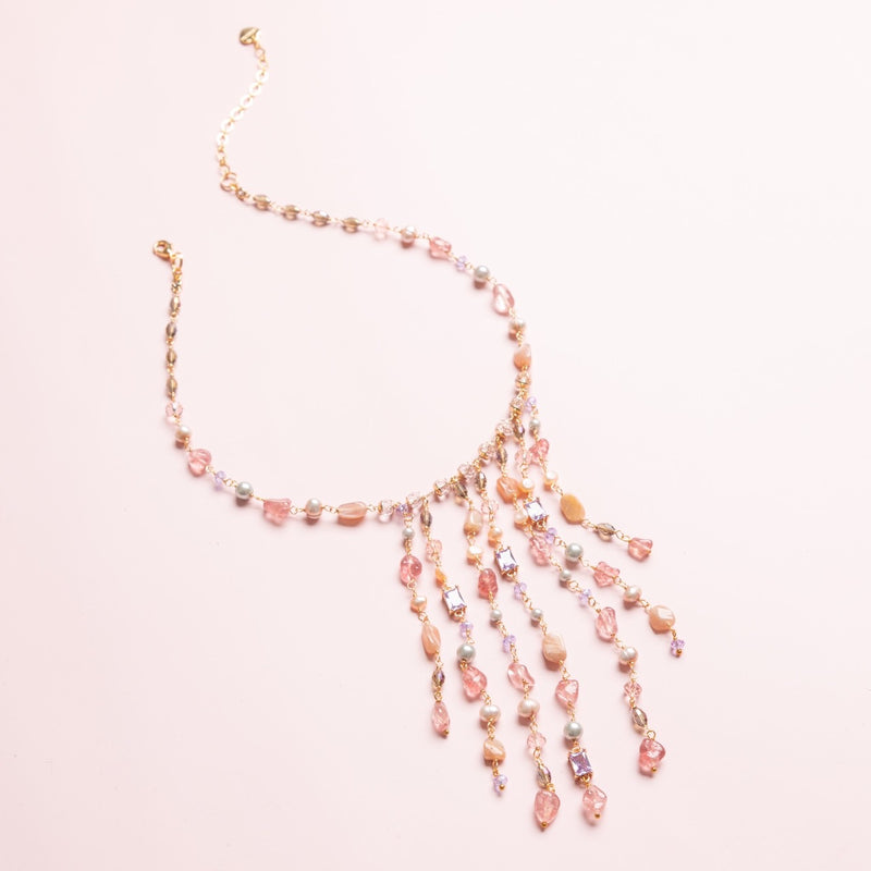 Rose Quartz Fringe Princess Necklace (Cindy Selected)