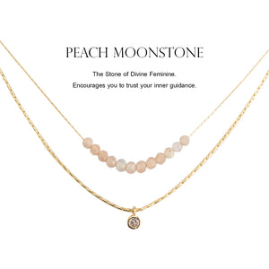 Peach moonstone - POWER STONE DOUBLE-LAYERED NECKLACE