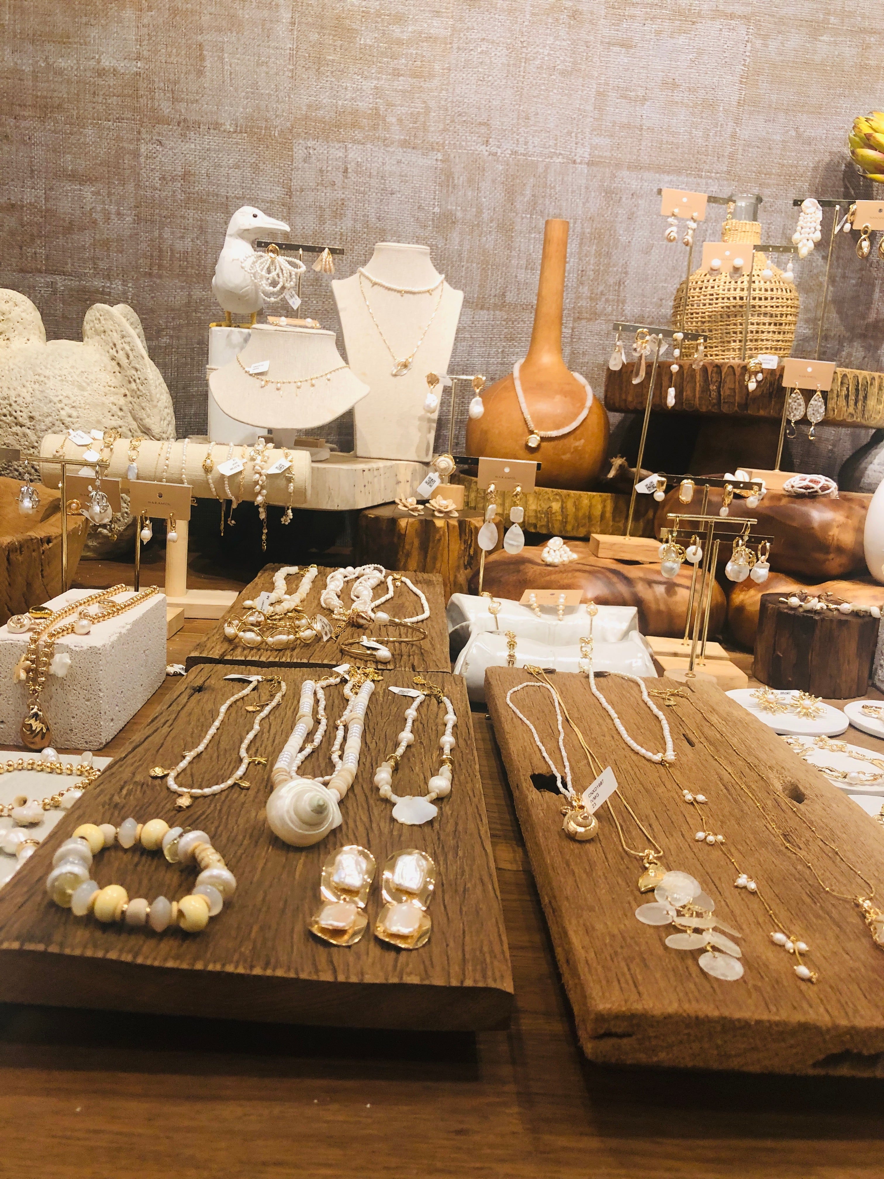 Nakamol wholesale showroom pearl jewelry and handmade necklace display in Bangkok