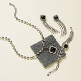 SILVER CHAIN BLACK CRYSTAL WATERFALL EARRING (Cindy Selected)