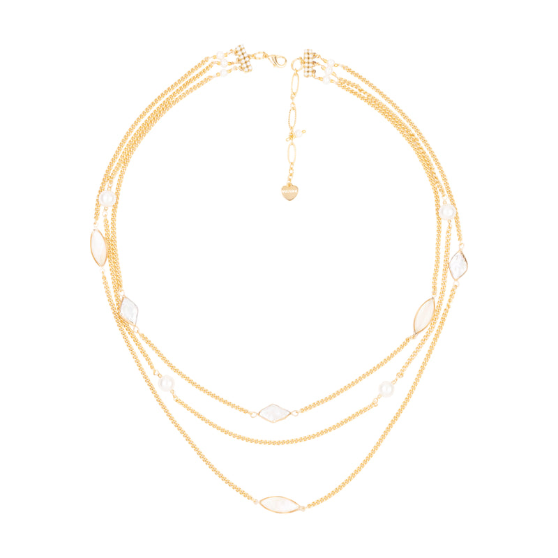 PEARL TRI-LAYER GOLD CHAIN NECKLACE (Cindy Selected)
