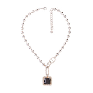 SILVER BALL CHAIN ​​สร้อยคอพร้อมจี้คริสตัลสีดำ (Cindy Selected)