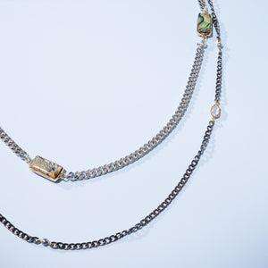 Gunmetal Double Chain Pearl Necklace