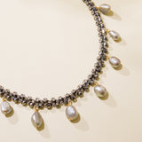 RHINESTONE CHAIN PEARL NECKLACE