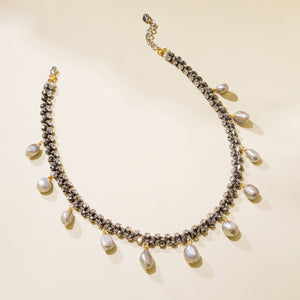 RHINESTONE CHAIN PEARL NECKLACE