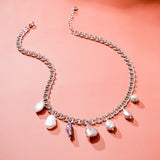 RHINESTONE CHAIN PEARL NECKLACE