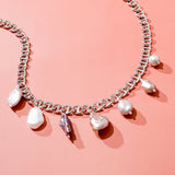 RHINESTONE CHAIN PEARL NECKLACE