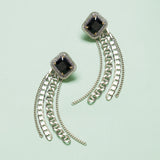 SILVER CHAIN BLACK CRYSTAL WATERFALL EARRING (Cindy Selected)