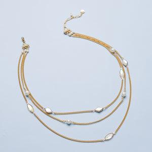 PEARL TRI-LAYER GOLD CHAIN NECKLACE (Cindy Selected)